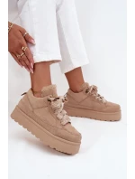 Šněrovací dámské sněhule na platformě zateplené kožíškem béžové Tavelle Šněrovací dámské sněhule na platformě zateplené kožíškem béžové Tavelle