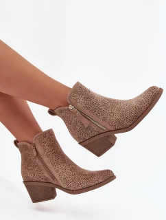 Dámské kotníkové boty ve stylu kovbojek na podpatku S.Barski – béžové