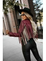 624-2 Krátká bunda s třásněmi z měkké ekokůže - vínová