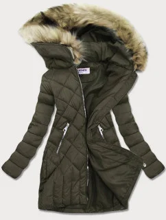 Prošívaná dámská zimní bunda v khaki barvě (lf808)
