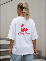 Dámské tričko oversize s potiskem Cherry Bomb, bílé, FashionStreet NX9507RY