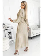 414-8 KLARA plisované šaty s páskem a výstřihem - BEACH