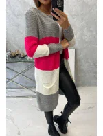 Šedý+malinový pruhovaný svetr Šedý+malinový pruhovaný svetr