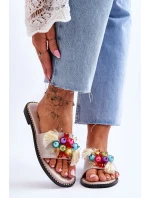 Pantofle s ozdobnými korálky S.Barski KV-2775-47 Nude