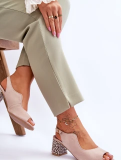 Dámské semišové sandály na podpatku Maciejka 05870-04 Béžová