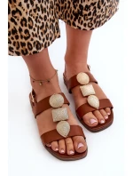 Dámské Ploché Sandály S Ozdobami Sergio Leone SK072H Hnědé