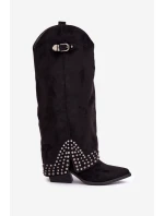 Kozačky S Otočeným Svrškem Na Podpatku Černé Iveliri