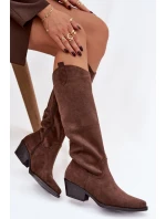 Dámské Kovábojky Na Podpatku Z Eko Semiše Hnědé Esmira