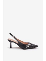 Dámské sandály na podpatku s pásky a přezkou Černé Parina