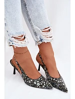 Zdobené dámské sandály na podpatku s květinovým vzorem Černé Olivelle