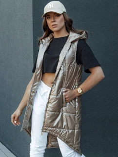 Dámská prošívaná vesta s kapucí dlouhá MERIS camel FashionStreet TY4451