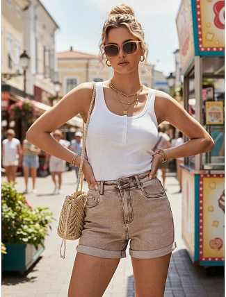 Dámské béžové džínové kraťasy FashionStreet SY0554