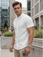 Pánská košile s límečkem, střih slim fit, bílá, FashionStreet KX1093