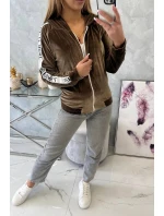 Velurová mikina s kapucí hnědá