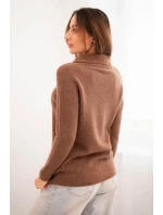 Dámský svetr z baby alpaky s límcem a V výstřihem čokoládový