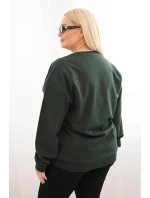 Dámská mikina Plus Size bavlněná basic s kulatým výstřihem tmavě zelená