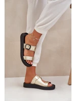 Dámské Kožené Pantofle Na Platformě Zazoo 3024 Zlaté