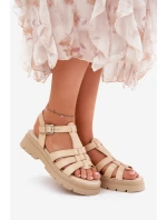 Eko Kožené Sandály Dámské Na Platformě Béžové Nendales Eko Kožené Sandály Dámské Na Platformě Béžové Nendales