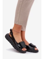Kožené Lakované Dámské Sandály Na Klínu s Dekorací Artiker Černé 56C1564