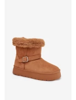 Ženské sněhule na platformě s přezkou a kožešinou Camel Jesella