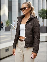 Dámská přechodná krátká bunda s odepínací kapucí hnědá FashionStreet TY5669