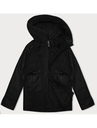 Černá dámská bunda z různých spojených materiálů Vaston pro přechodné období (F-23301#) Černá dámská bunda z různých spojených materiálů Vaston pro přechodné období (F-23301#)