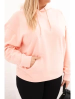 Dámská mikina s kapucí a klokaní kapsou Plus Size z bavlny lososová