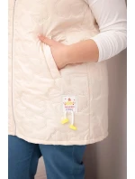 Dámská vesta Plus Size s kapucí a květinovým prošíváním světle béžová