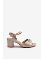 Dámské sandály z ekokože na podpatku s ozdobami zlaté Narhi