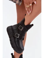 Kožené zateplené dámské kotníčkové boty na platformě s přezkami Vinceza 66842 Černé