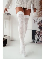 Dámské nadkolenky s otevřeným vzorem rybí kost Bílá