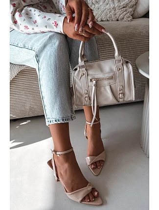Dámské sandály na podpatku z eko kůže béžové Sedira