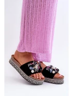 Dámské pantofle na platformě s ozdobami S.Barski černá Dámské pantofle na platformě s ozdobami S.Barski černá