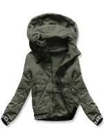 Prošívaná bunda v army barvě s ozdobnými stahovacími lemy (16M9086-136)