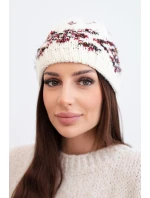 Dámská zimní čepice s norským vzorem a silným pletením K351 ecru+czerwony