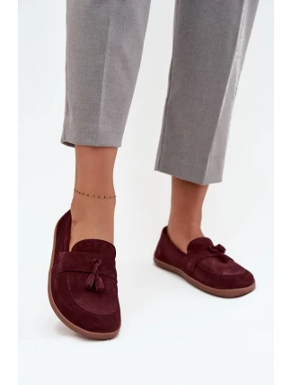 Kožené semišové mokasiny typu barefoot Zazoo 322 bordó