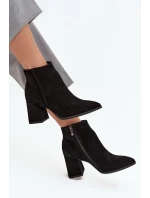 Černé kotníkové boty z přírodního semiše na jehlovém podpatku zateplené Zazoo 3128