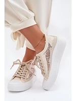 Dámské tenisky s krajkou na platformě Lee Cooper LCW-26-44-4481 Béžové Dámské tenisky s krajkou na platformě Lee Cooper LCW-26-44-4481 Béžové