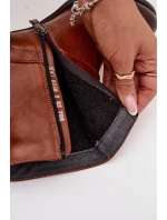 Dámské botky Zazoo – kožené, na podpatku s přezkou, hnědé