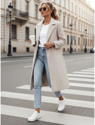 Dámský oversize kabát MANTOVA dlouhý světle béžový FashionStreet NY0738 Dámský oversize kabát MANTOVA dlouhý světle béžový FashionStreet NY0738