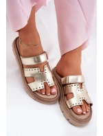 Dámské Pantofle Z Přírodní Kůže Na Platformě Zazoo 40440 Zlaté