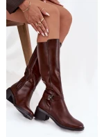 Zateplené dámské kozačky na klínku se řemínkem Sergio Leone KZ25826 hnědé