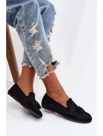 Dámské mokasíny s plochou podrážkou a třásněmi Černé Marilisse