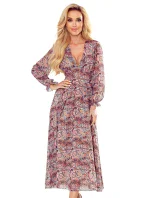 Dámské šifonové midi šaty s hnědým vzorem "boho" 378-1