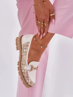 Dámské kožené mokasíny se zlatým detailem Laura Messi – světle béžové