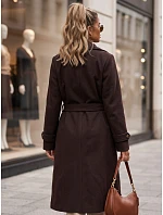 Dlouhý dámský dvouřadý kabát s páskem, čokoládově hnědý, FashionStreet NY0804 Dlouhý dámský dvouřadý kabát s páskem, čokoládově hnědý, FashionStreet NY0804