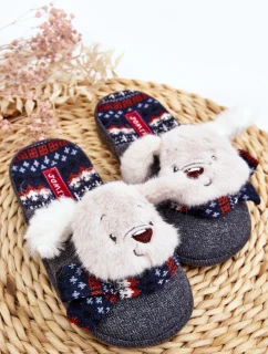 Dětské pantofle na tlusté podrážce se šedým medvídkem Dasca