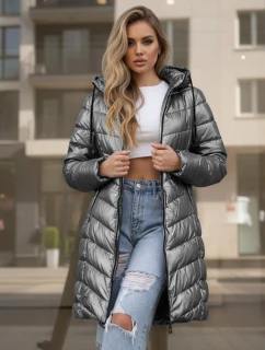 Dámská zimní dlouhá prošívaná stříbrná bunda FashionStreet TY5503