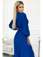 414-5 KLARA plisované šaty s páskem a výstřihem - CHABROW