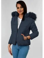 Tmavě modrá krátká dámská zimní prošívaná bunda (7694) Tmavě modrá krátká dámská zimní prošívaná bunda (7694)